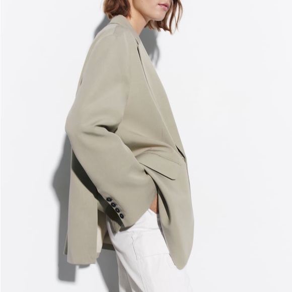 Zara Taupe Gray Oversized Vented Linen Blend Blazer - Picture 11 of 16